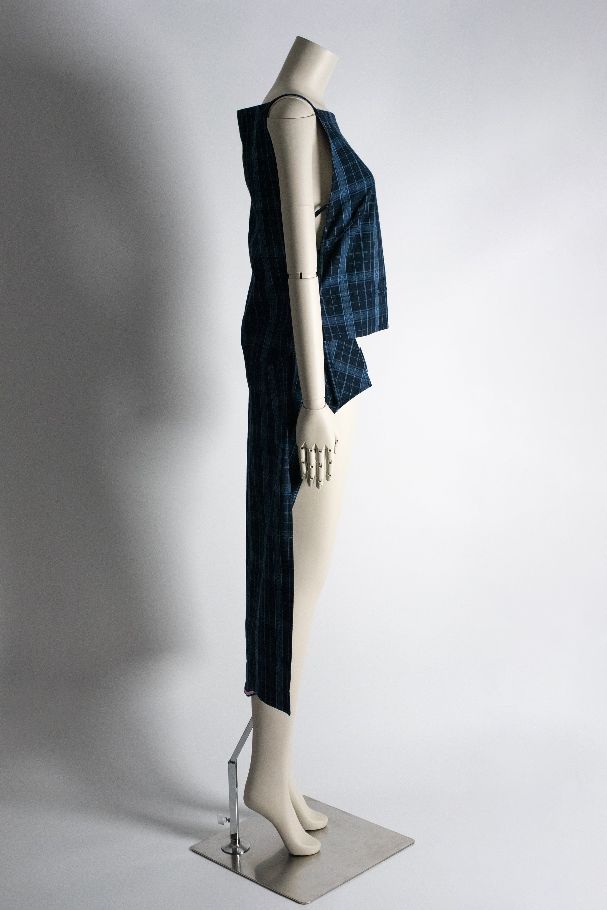Made-to-order - DEFICELER Classic Oval Long Apron  (Blue Gingham)
