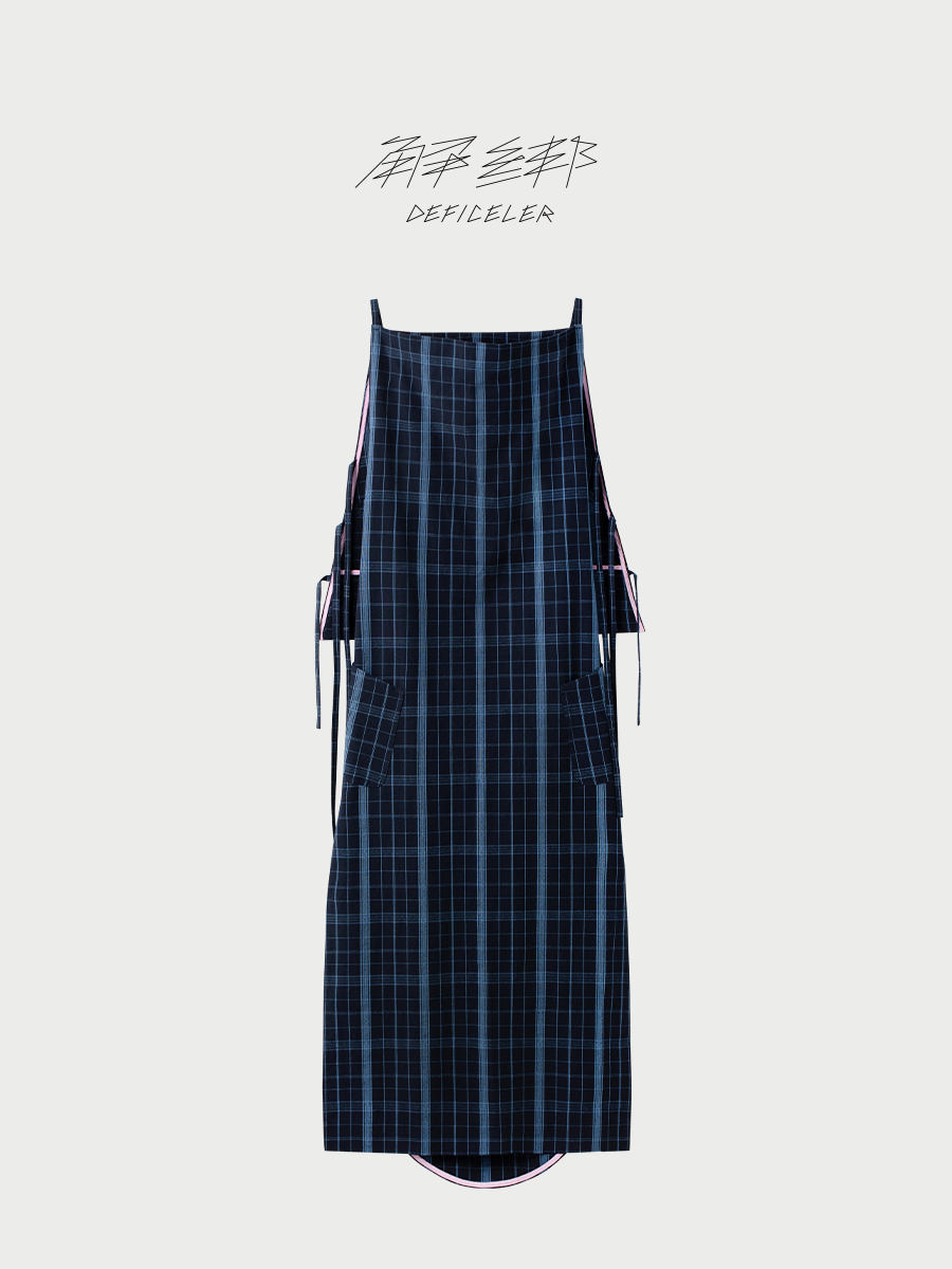 Made-to-order - DEFICELER Classic Oval Long Apron  (Blue Gingham)