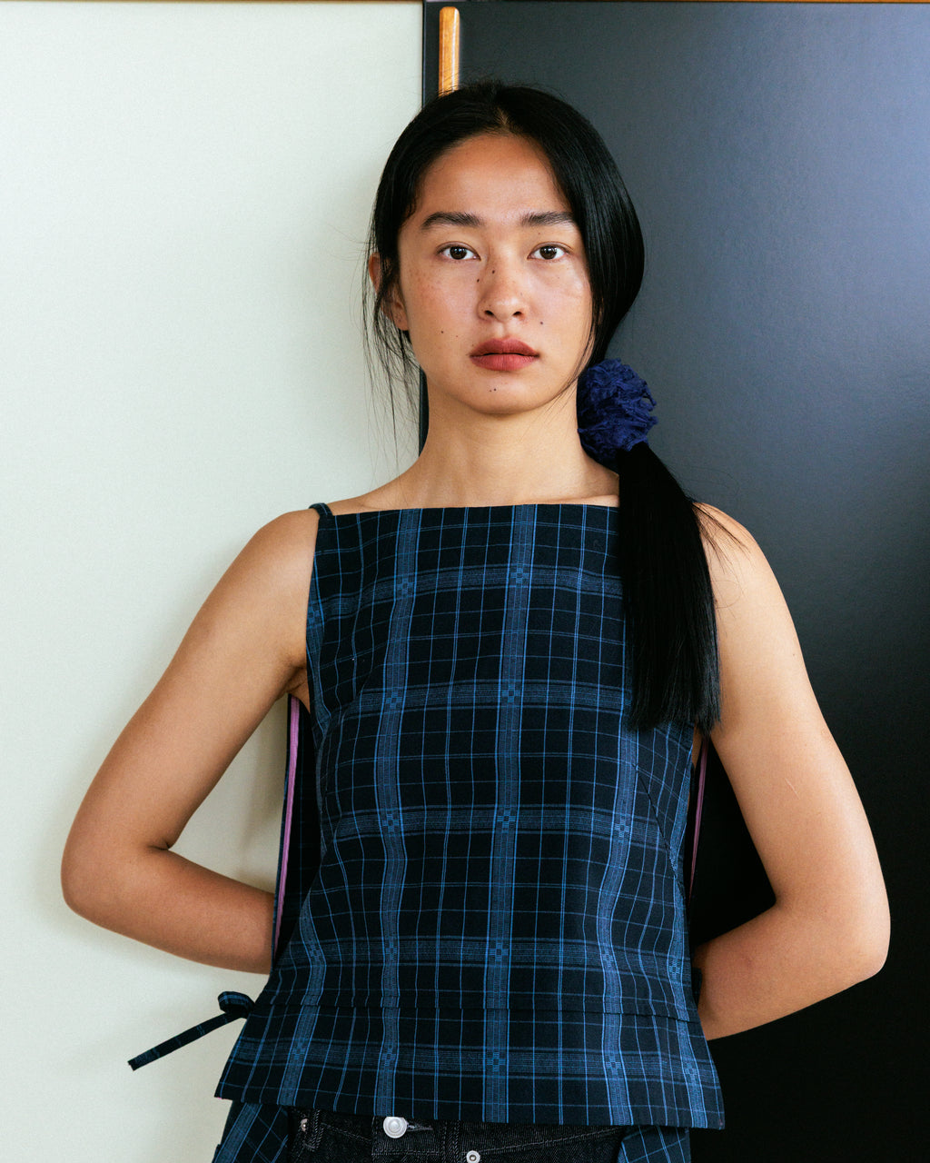 Made-to-order - DEFICELER Classic Oval Long Apron  (Blue Gingham)