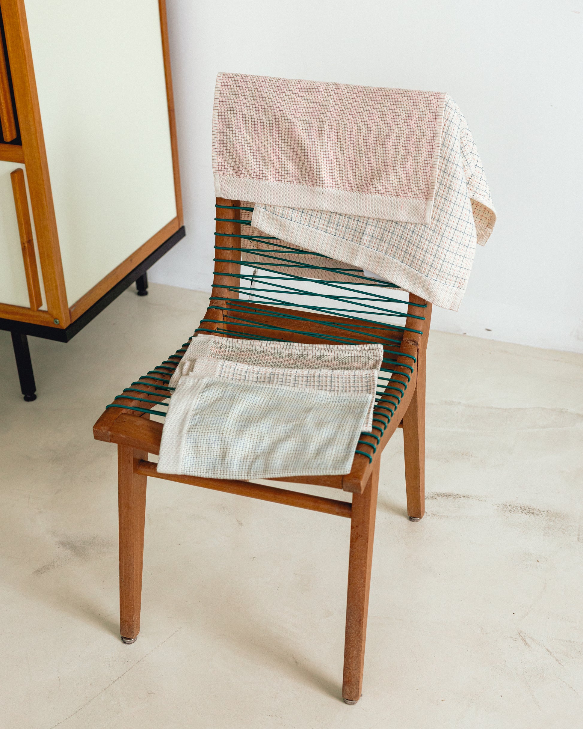 Oame plant-dyed organic hand-woven waffle towel - Gardenia Persimmon