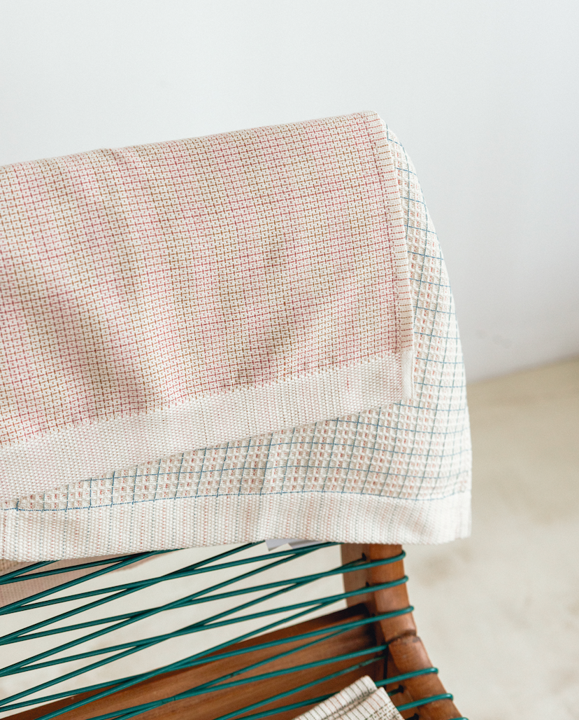 Oame plant-dyed organic hand-woven waffle towel - Gardenia Sapanwood