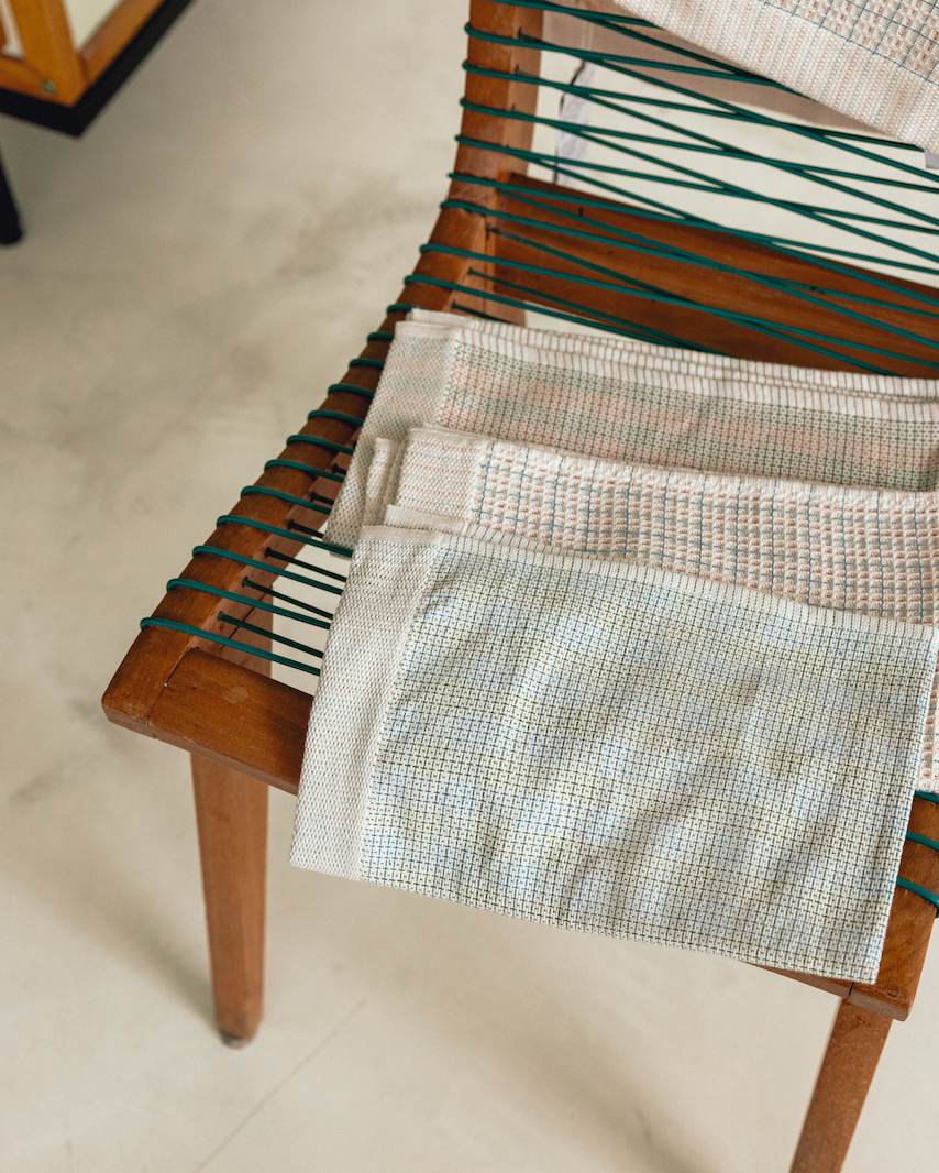 Oame plant-dyed organic hand-woven waffle towel - Indigo Buckthorn