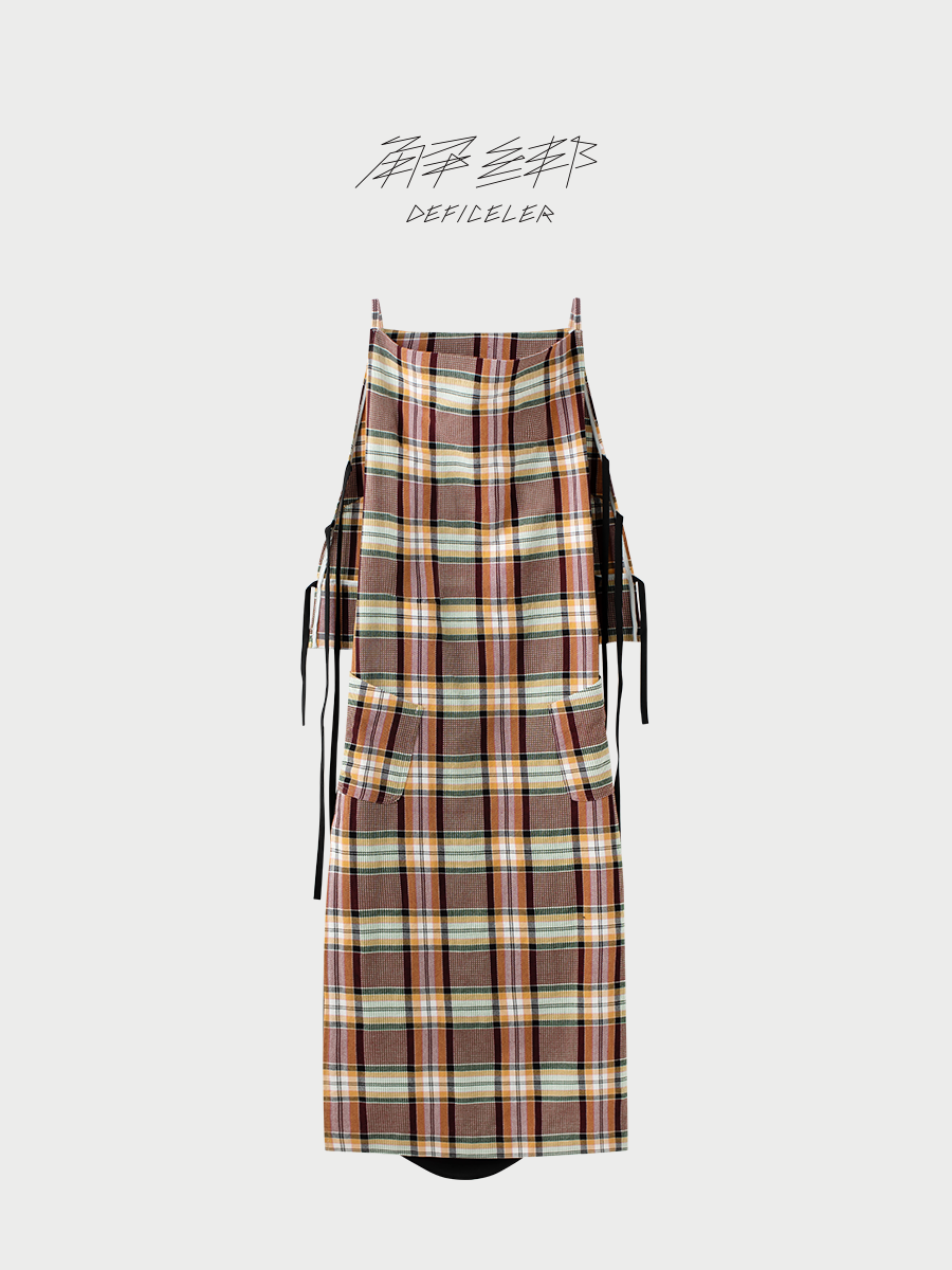 Made-to-order DEFICELER Classic Oval Long Apron - Orange Gingham