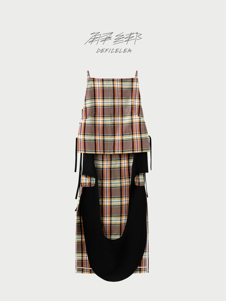 Made-to-order DEFICELER Classic Oval Long Apron - Orange Gingham